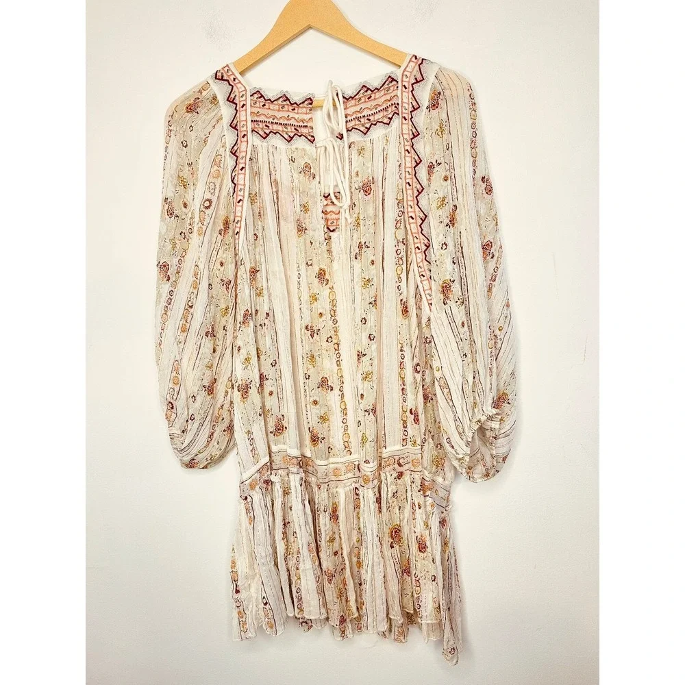 Free People Dance Magic Tunic‎ Womens Medium Embroidered Mini Dress Boho
